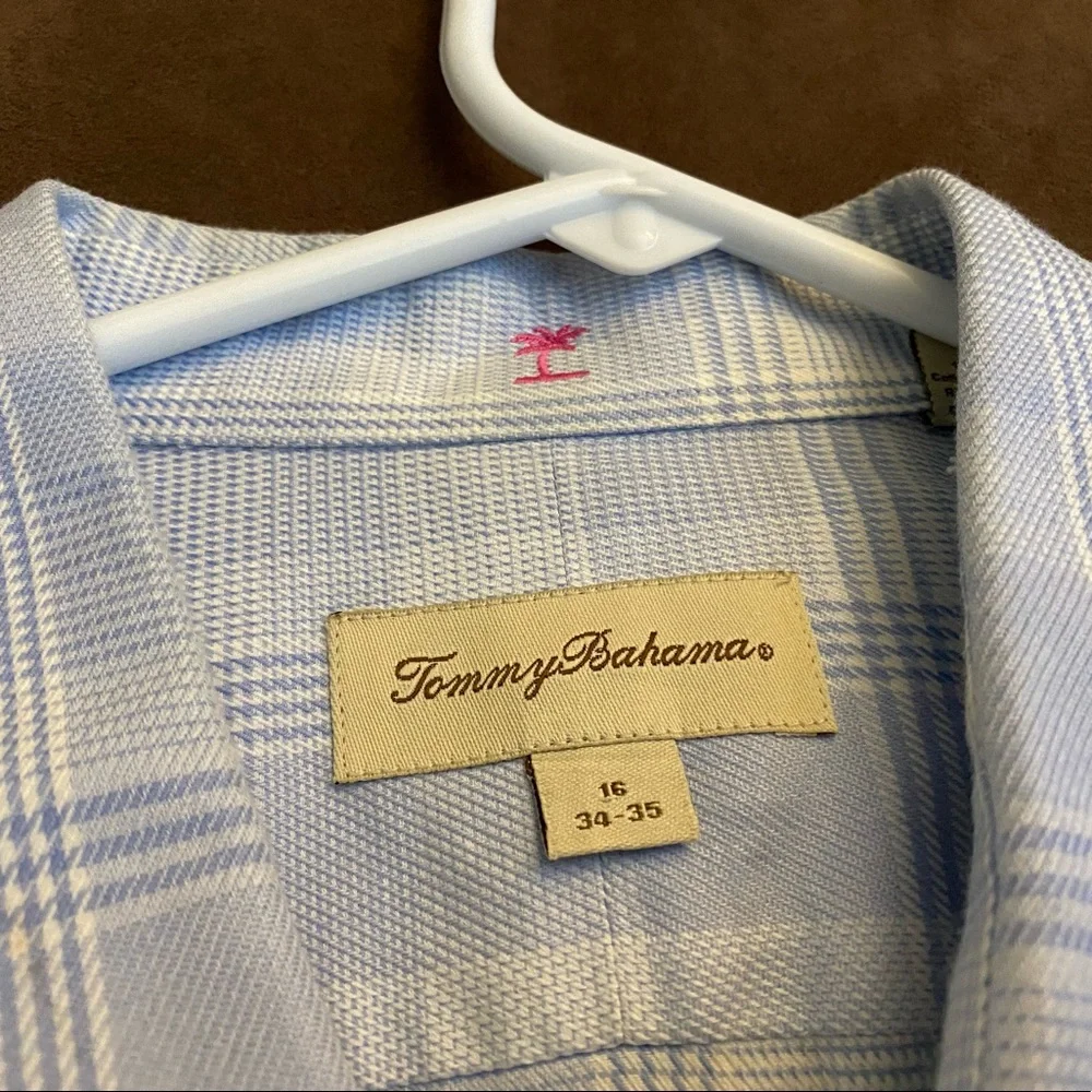 Tommy Bahama Mens Gingham Blue Check Dress Shirt XL 16” 34/35” - Picture 3 of 4